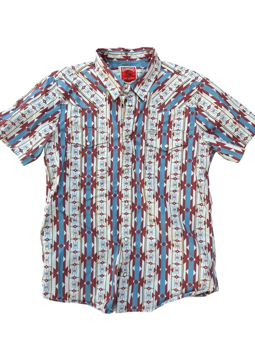Sendero Serape Pearl Snap Western Shirt Mens Medium Southwestern Rodeo EUC